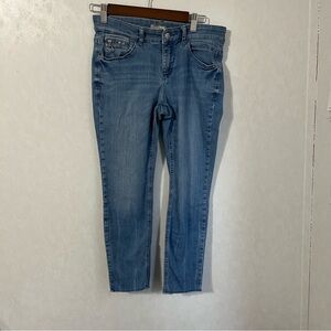 MAC  Blue Ankle Cropped Jeans with Classic Denim Style Fringe distressed at bott